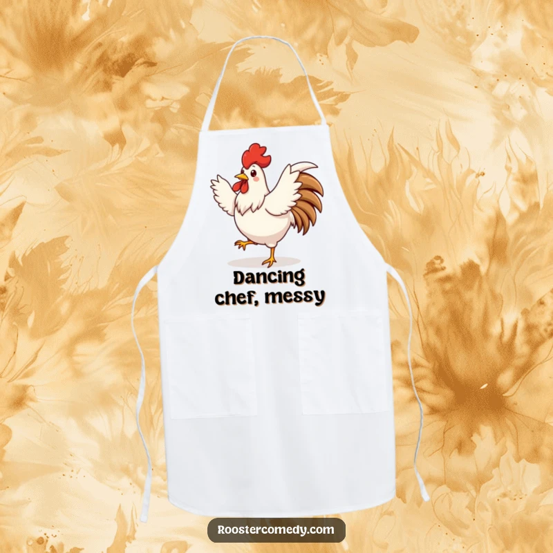 Funny cute rooster apron, dancing with wings spread, funny kitchen accessory, perfect funny gift.
