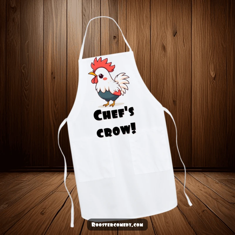 Funny kawaii rooster apron, a chef apron with a loud-crowing bird and spiky crown, ideal funny gift.