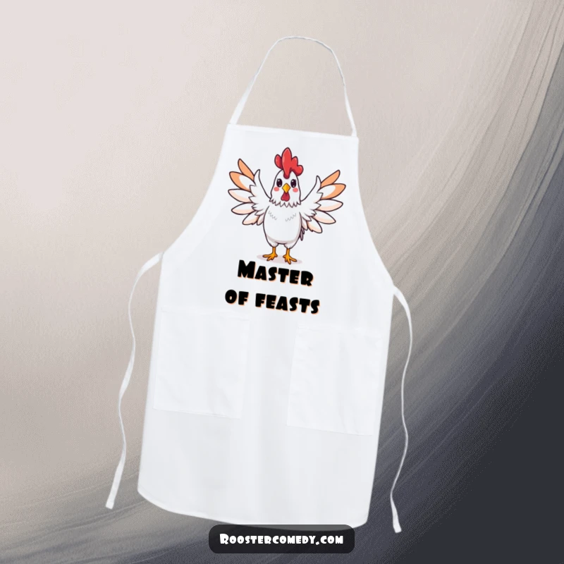 Funny rooster apron, a rooster spreading its wings wide triumphantly, perfect for celebrating culinary wins.