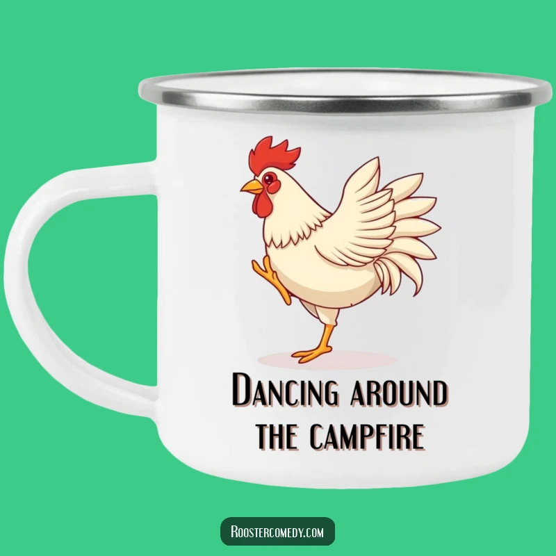 Funny Dancing Rooster Camp Mug - Energetic Outdoor Celebration