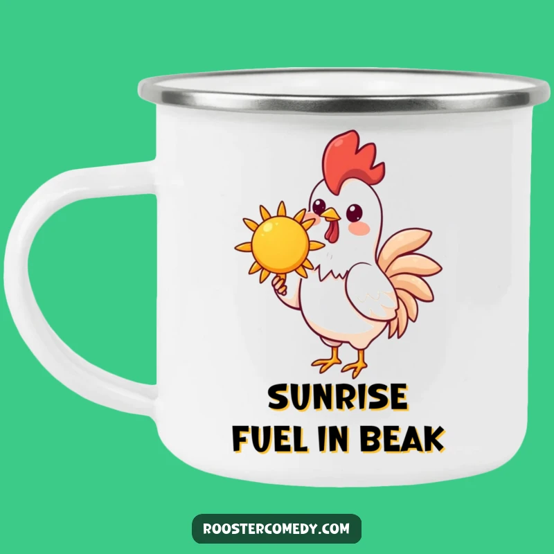 Funny Kawaii Rooster Camping Mug - Cheerful Sun, Adventure Ready