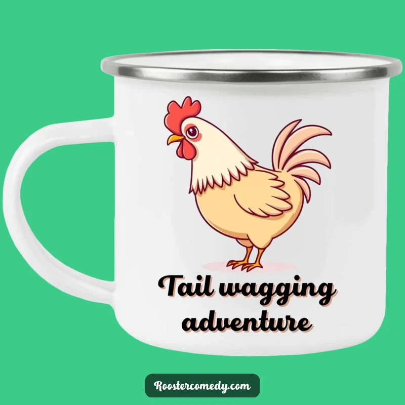 Funny Kawaii Rooster Tail Wag Camping Mug: Playful Sips Outdoors
