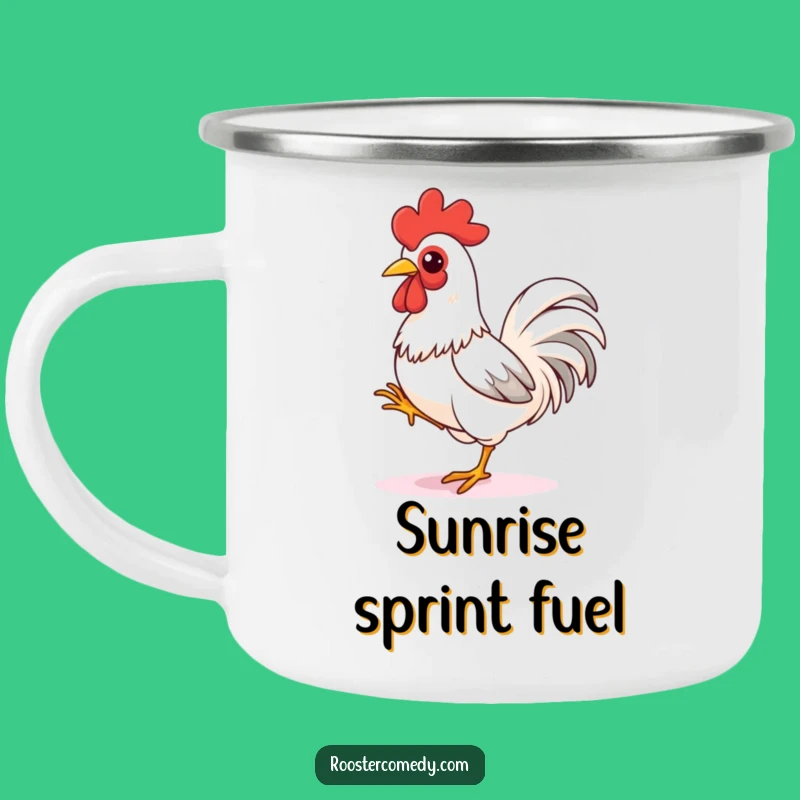 Funny Rooster Sprint Camping Mug - Bird Ready to Run Adventure