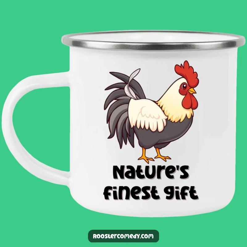 Funny Rooster Feather Camping Mug - Proud Bird Enamel Cup Gift