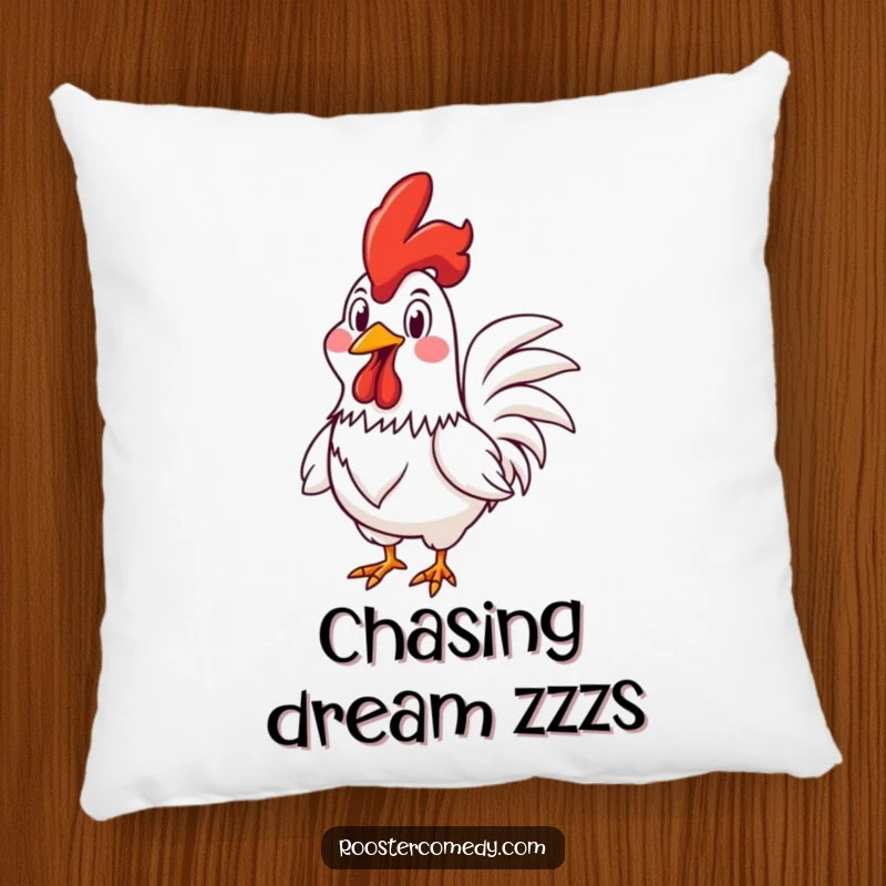 Funny Rooster pillow with a rooster racing with a wide, goofy grin, adding a touch of playful humor and comfort to any room.