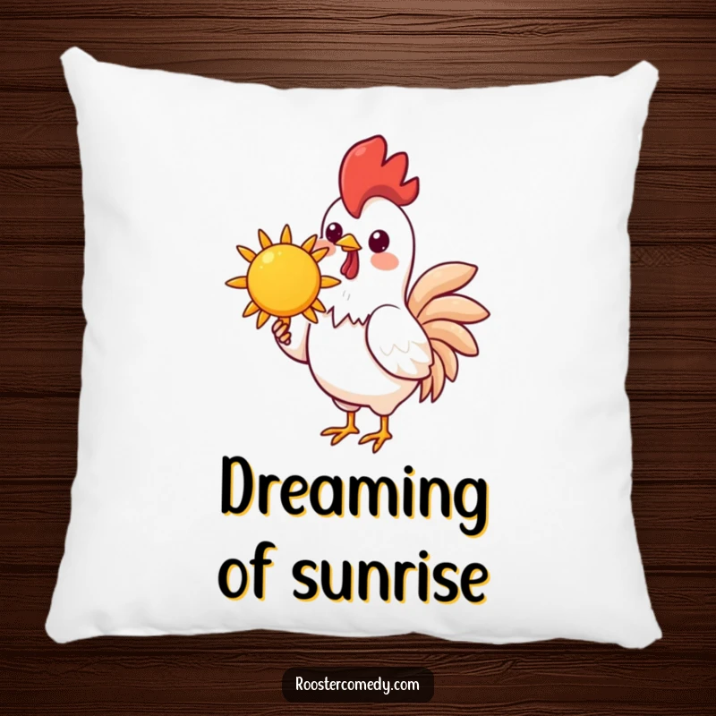 Funny Kawaii Rooster Pillow: A kawaii rooster holds a bright, cheerful sun, offering funny comfort and a sunny accent to any room.