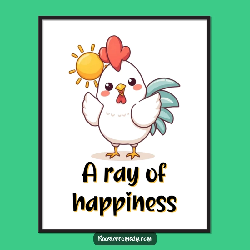 Funny Kawaii Rooster Sun Digital Art: Instant Sunshine for Wall Decor Gift