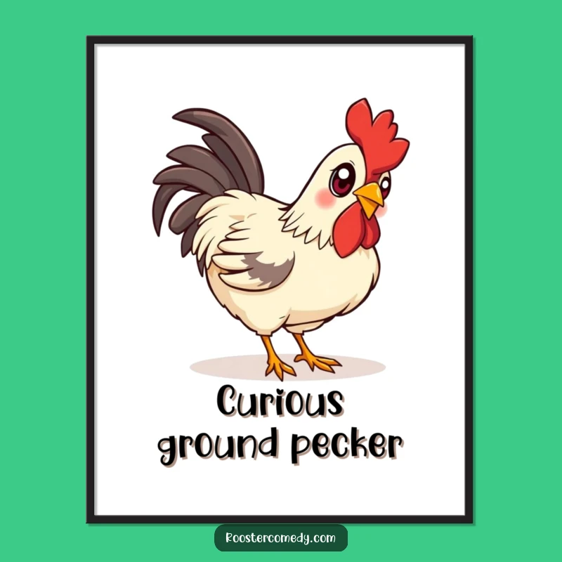 Funny Curious Rooster Digital Art Print - Bright-Eyed Pecker Decor Gift