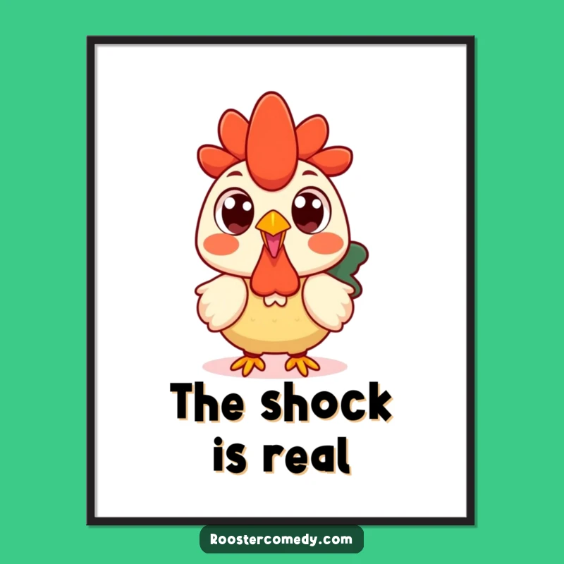 Funny Kawaii Rooster Surprise Digital Art: Instant Astonishing Decor