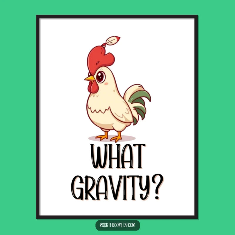 Funny Rooster Feather Shock Digital Art - Comedic Bird Wall Decor, Instant Funny Gift