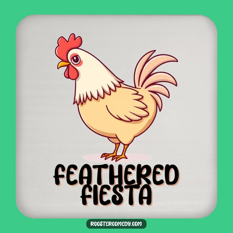 Funny Kawaii Rooster Tail Wag Drink Coaster: Protect Surfaces with Playful Charm