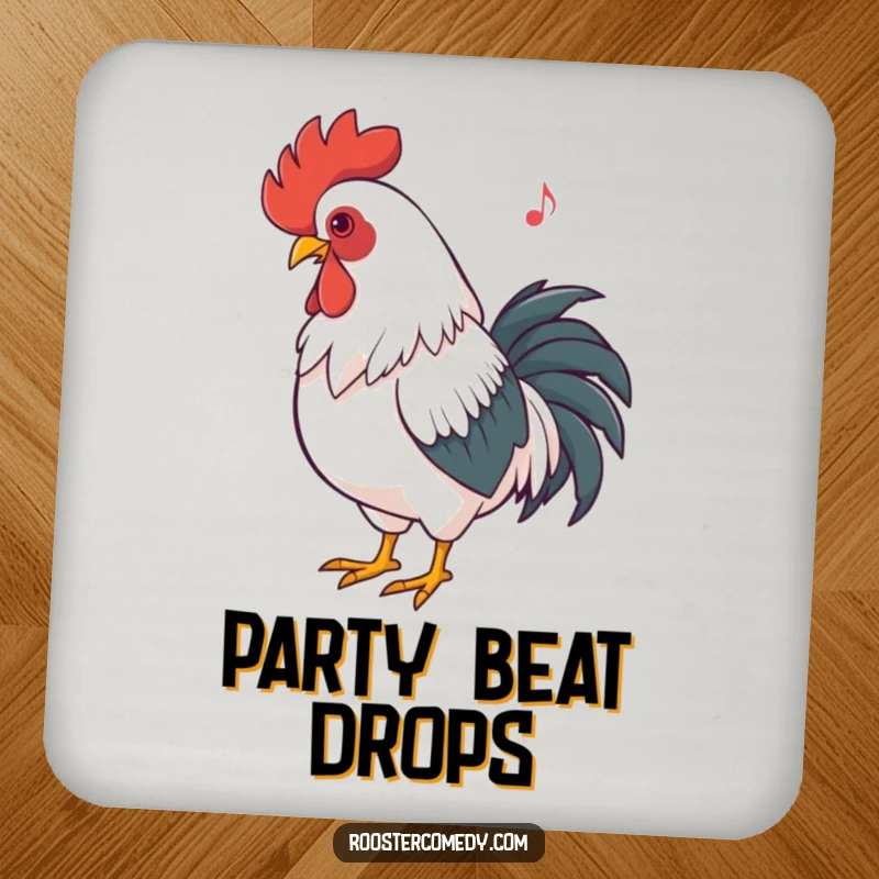 Funny Rooster Dancing Coaster: Protects surfaces with a humorous depiction of a rooster rhythmically bobbing its head, adding musical charm.