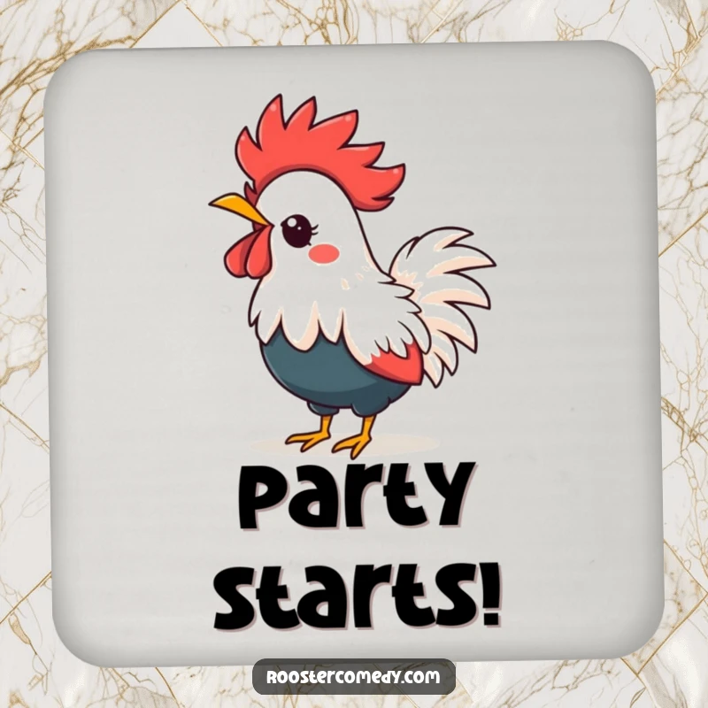 Funny kawaii rooster coasters, a set showcasing a loud-crowing bird, perfect funny gift.