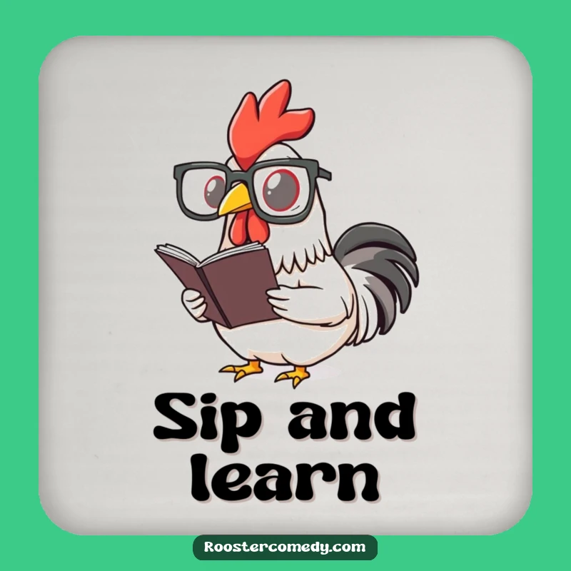 Funny Rooster Reading Glasses Coaster - Protect Surfaces with Birdie Brains!