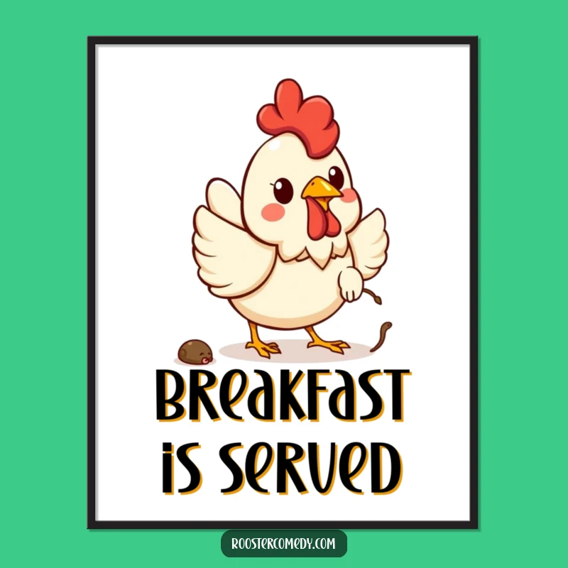 Funny Kawaii Rooster Worm Poster: Cheerful Farm Art for Your Walls