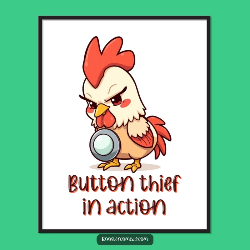Funny Rooster Button Poster: Hilarious Wall Art for a Touch of Mischief