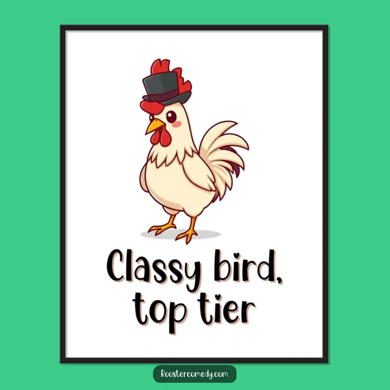 Funny Dapper Rooster Top Hat Art Print - Quirky Farm Decor