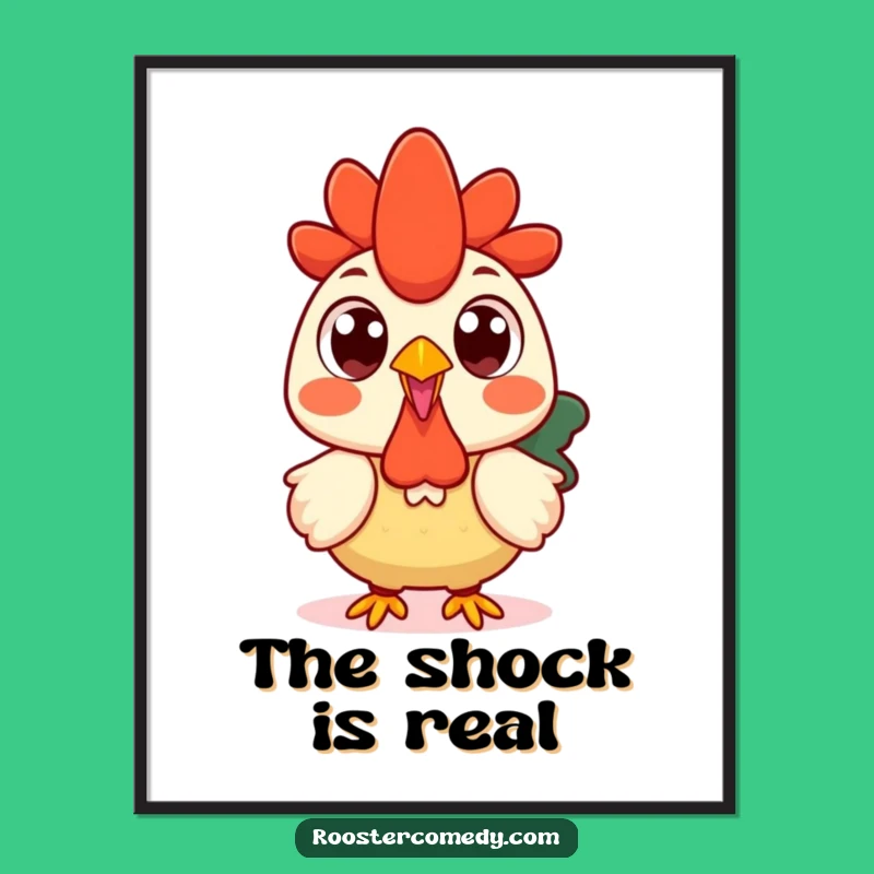 Funny Kawaii Rooster Surprise Poster: Astonishing Farm Art for Your Walls
