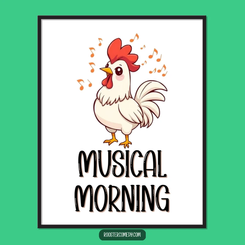 Funny Singing Rooster Poster - Musical Bird Art for Cheerful Decor!