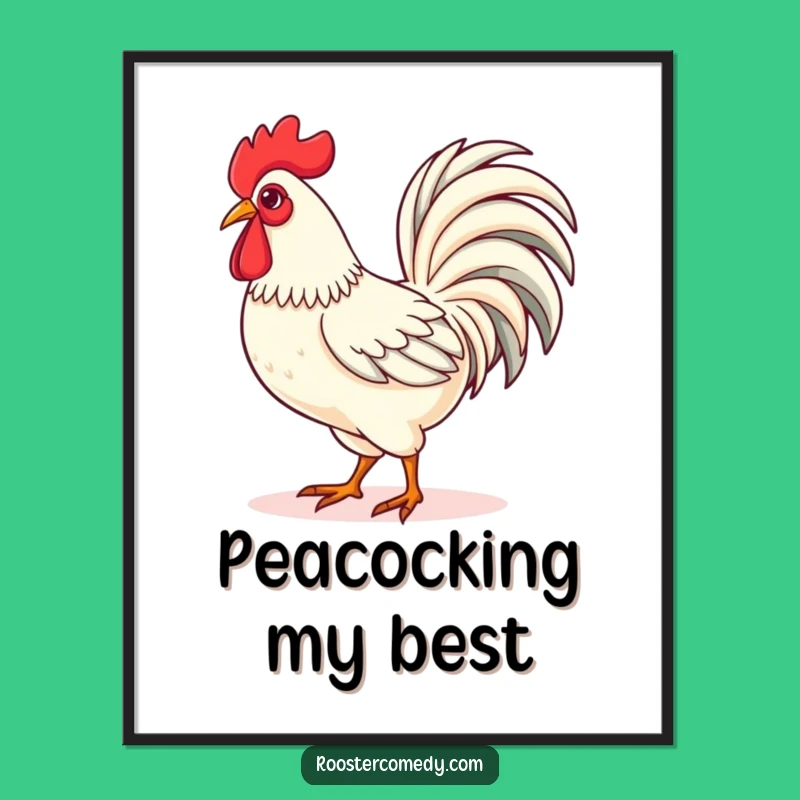 Kawaii Rooster Strutting Poster: Bold Wall Art for Confident Souls