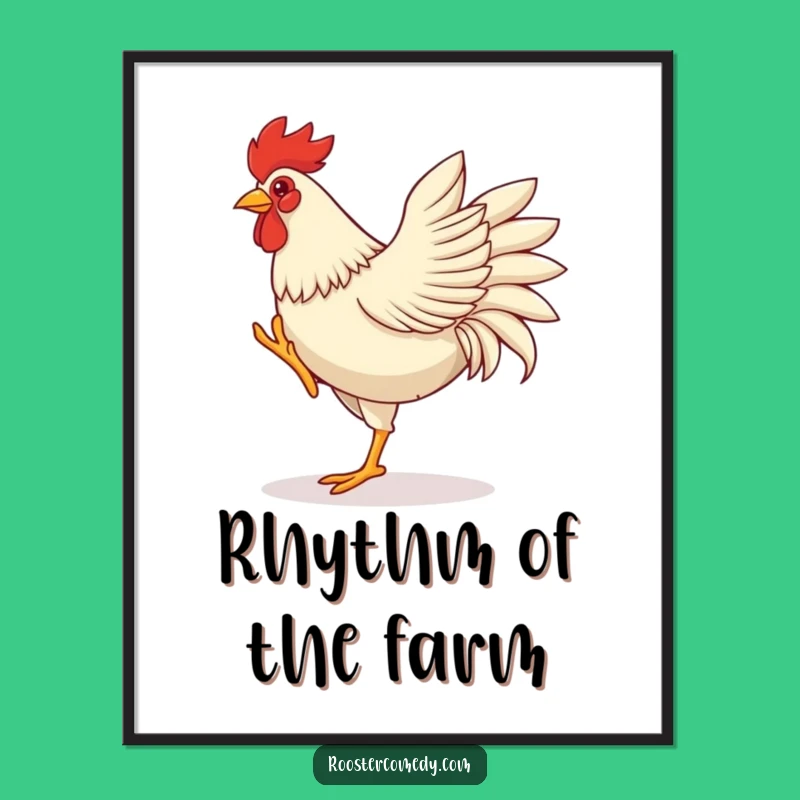 Funny Dancing Rooster Art Print - Energetic Farm Wall Decor