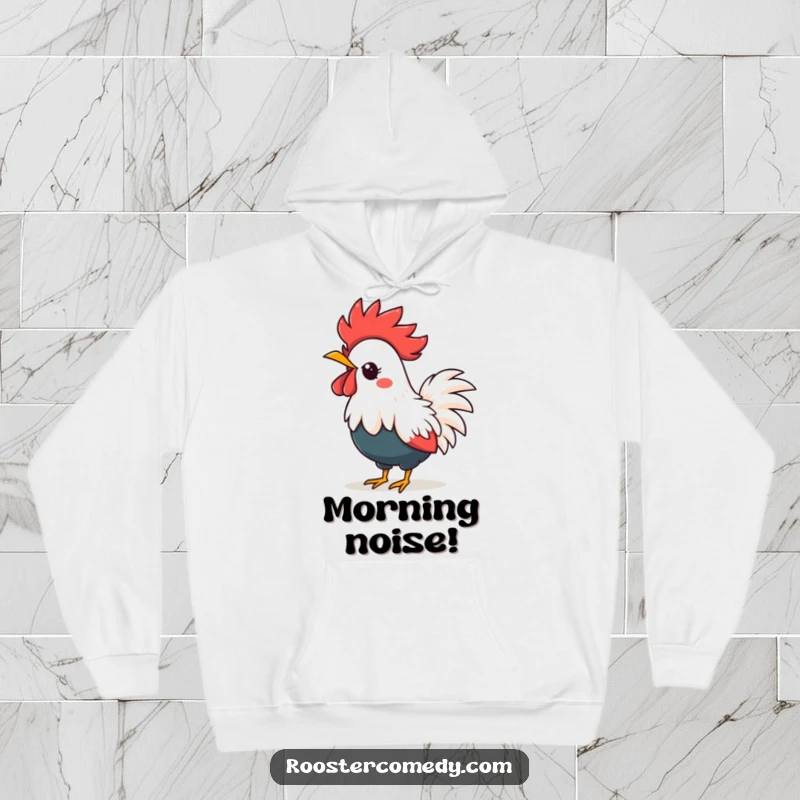 Funny kawaii rooster hoodie, a cozy sweatshirt with a spiky-crowned bird crowing, great funny gift.