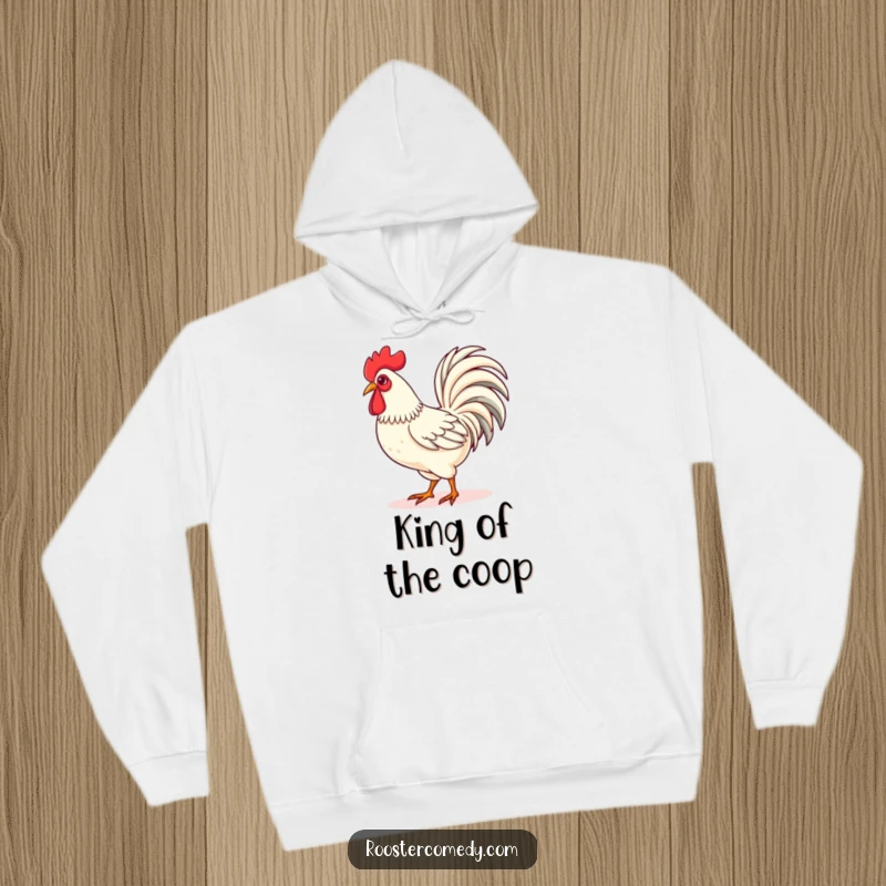 Funny Kawaii rooster hoodie featuring a cute rooster strutting proudly with its tail feathers fanned, perfect for cozy confidence and bold vibes.