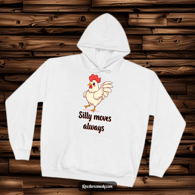 Funny Kawaii Rooster Hoodie: A lovable rooster caught mid-dance, wings flailing joyfully. A cozy and funny gift.