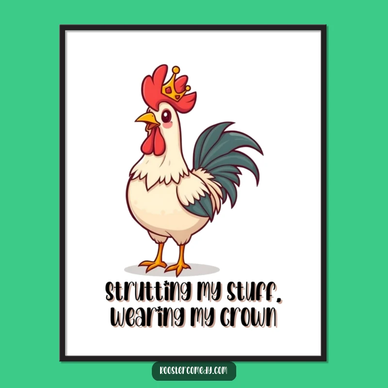 Free Printable Wall Art: Royal Rooster Strutting, Quirky Downloadable Decor