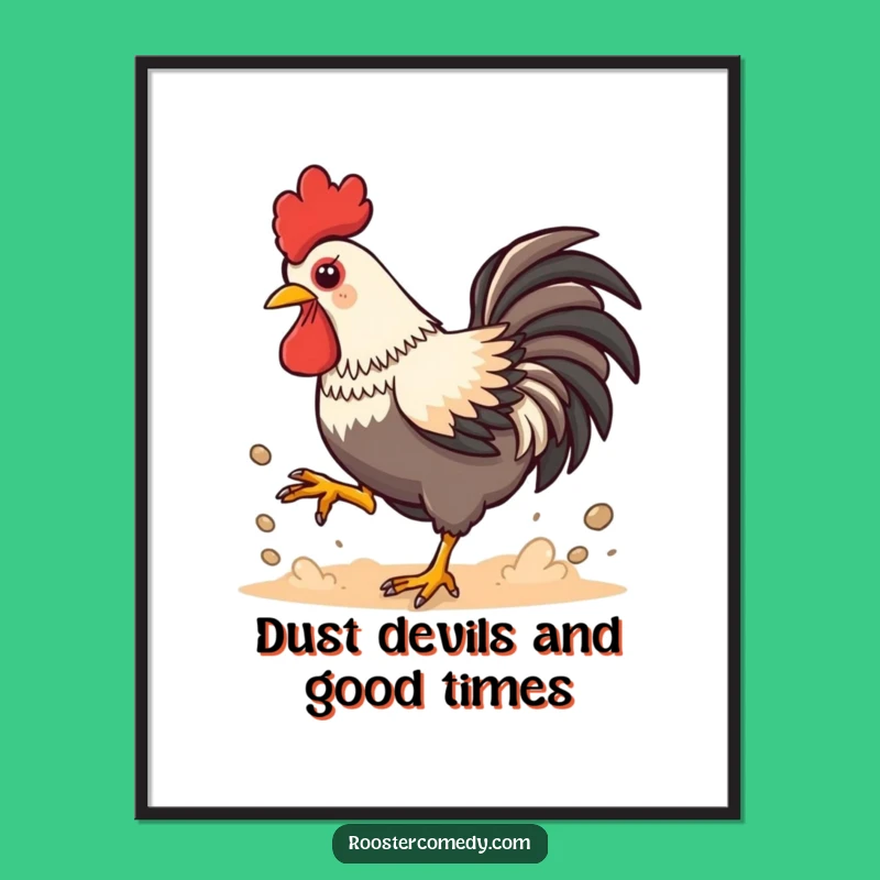 Funny Free Printable Wall Art: Playful Kawaii Rooster Dust, Energetic Downloadable Decor Gift