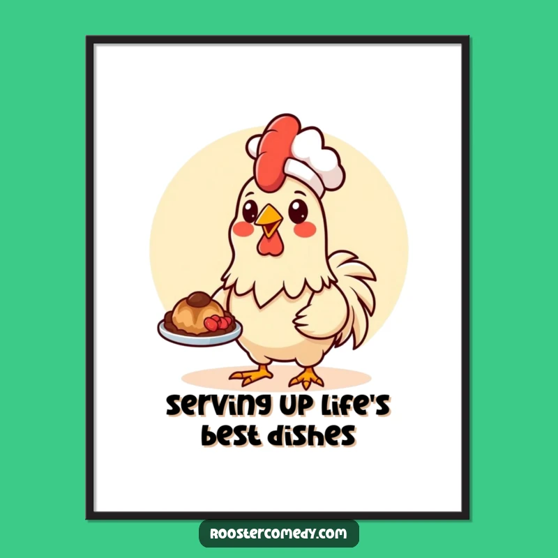 Free Printable Wall Art: Chef Rooster Serving - Funny Culinary Downloadable Decor