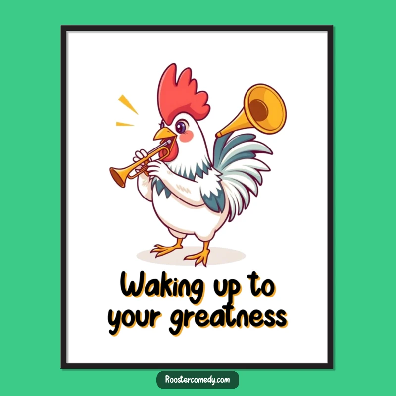 Free Printable Wall Art: Funny Rooster Trumpet Fanfare for Quirky Home Decor