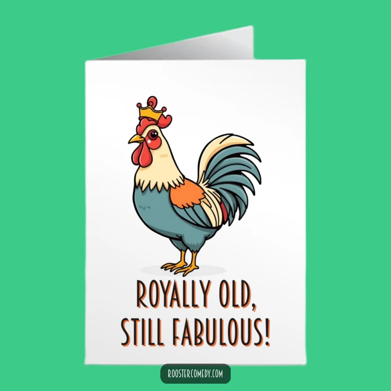 Free Printable Royal Rooster Birthday Card: Funny Crowned Bird Downloadable Gift