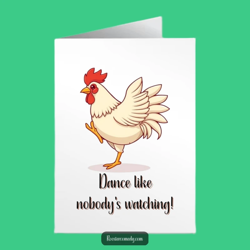 Free Printable Congrats Card: Dancing Rooster Triumph - Funny Bird Downloadable Gift