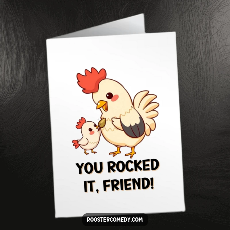 Funny Free Printable Congrats Card: Two kawaii roosters share a seed, symbolizing shared success and friendship.