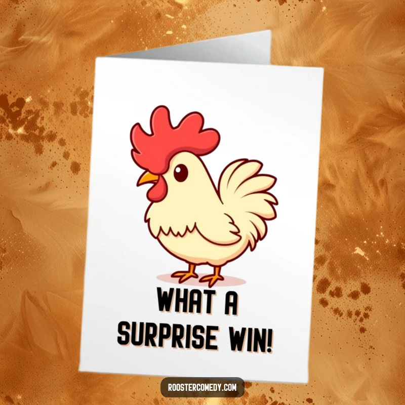 Funny Free Printable Congratulations Card: Kawaii rooster curiously tipping its comb, expressing intrigue and thoughtful observation.