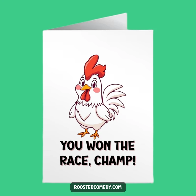 Free Printable Goofy Rooster Congrats Card: Racing Fun Downloadable Gift