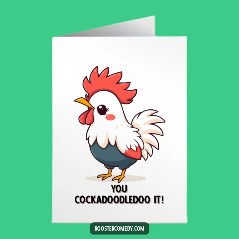 Free Printable Congrats Card: Kawaii Rooster, Funny Crowing Crown Achievement Gift
