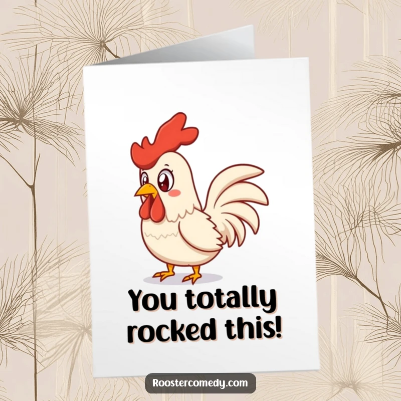 Funny Free Printable Congratulations Card: A wide-eyed rooster squawking in surprise, perfect for unexpected good news.