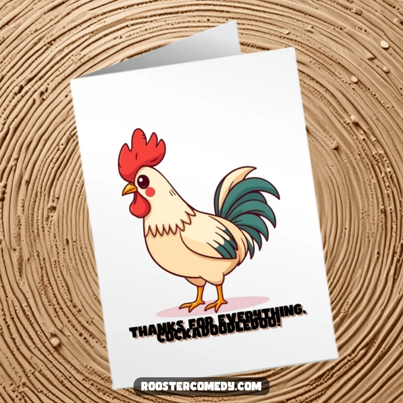Funny Free Printable Thank You Card: Charming rooster with a wonky comb whistling, expressing thanks delightfully.