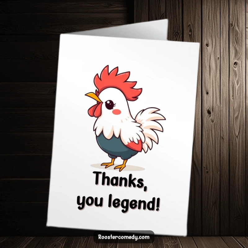 Funny Free Printable Thank You Card: A cute Kawaii rooster wearing a spiky crown, letting out a loud crow.