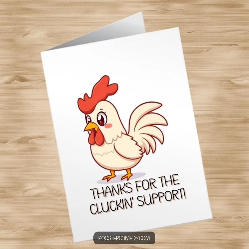 Funny Free Printable Thank You Card: A rooster with a comically surprised expression after a loud squawk.