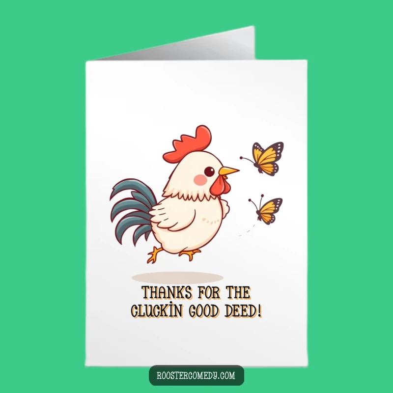 Thanks Free Printable: Kawaii Rooster's Playful Chase, a Fun Thank You Card