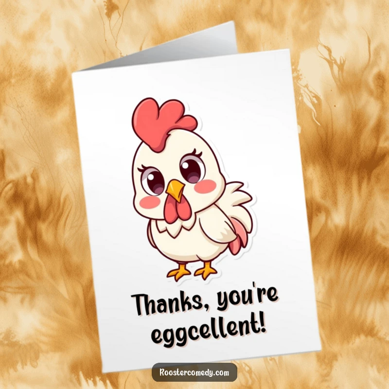 Funny Free Printable Thank You Card: Kawaii rooster with surprised eyes, offering a unique thank you.