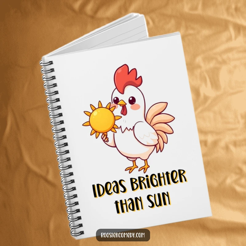 Funny Kawaii Rooster Notebook: A kawaii rooster holds a cheerful sun on the cover, inspiring funny notes and bright ideas.
