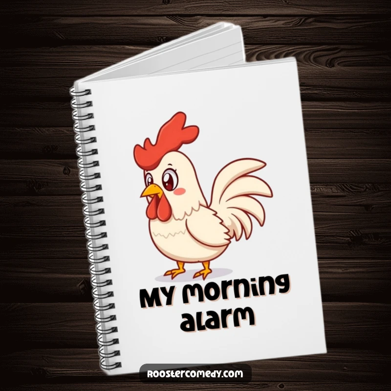 Funny surprised rooster notebook, featuring a startled chicken in mid-squawk, ideal for jotting down humorous thoughts.