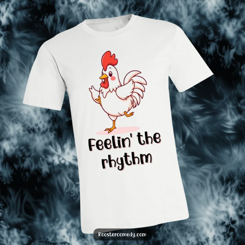 Funny Kawaii Rooster T-Shirt: A cute rooster is depicted doing a hilarious, silly jig, bringing funny, lighthearted energy to your outfit.
