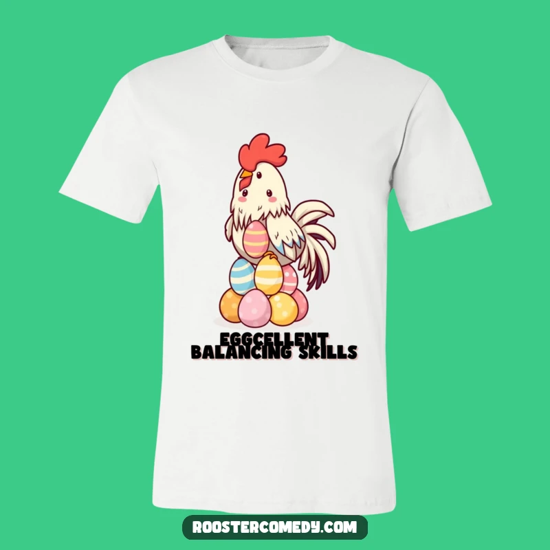 Funny Kawaii Rooster T-Shirt - Adorable Egg Balancing Humor Tee