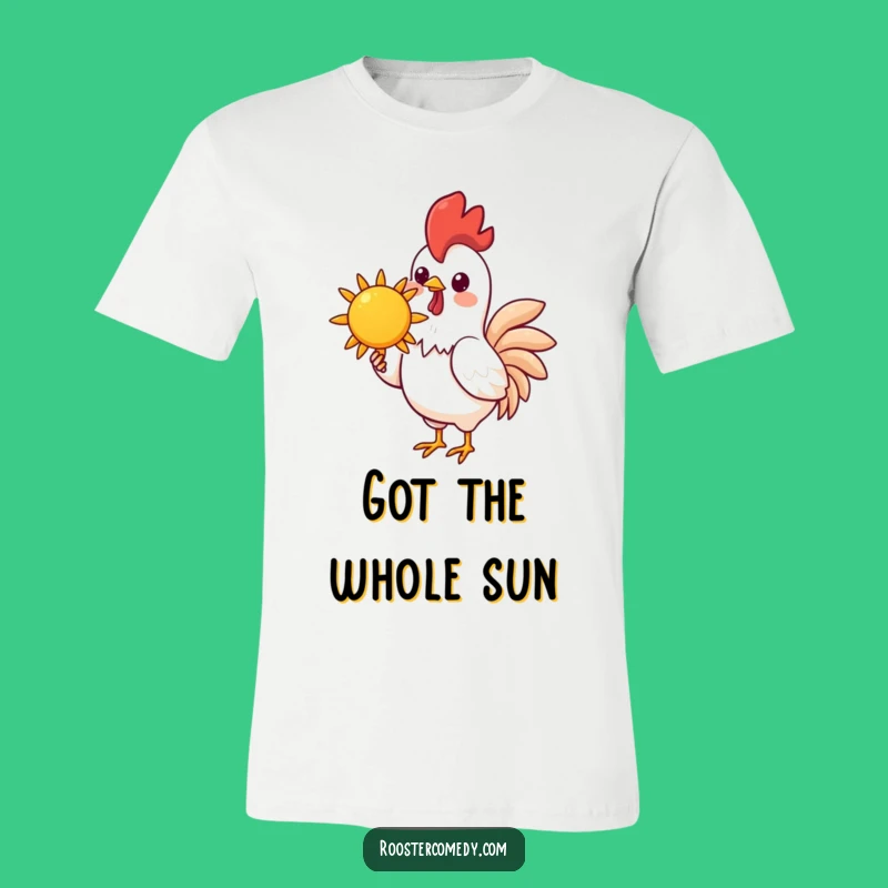 Funny Kawaii Rooster T-Shirt - Holding Sun, Bright & Cheerful Everyday Wear