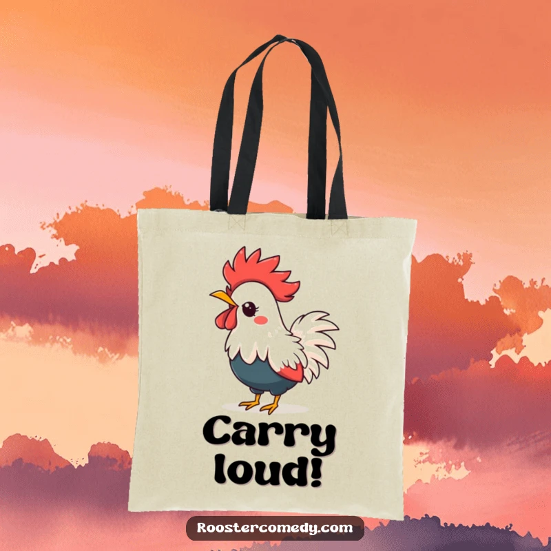 Funny kawaii rooster tote bag, a cute bird with a spiky crown making noise, perfect funny accessory.